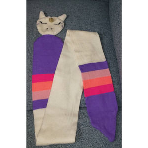 White Kids Unicorn Winter Scarf Multi Colored Stripes